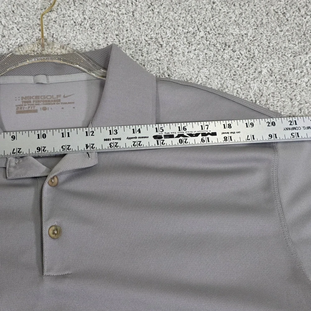 Nike Golf Men L Dri-Fit Short Sleeve Tour Performance Polo Shirt Gray Swoosh